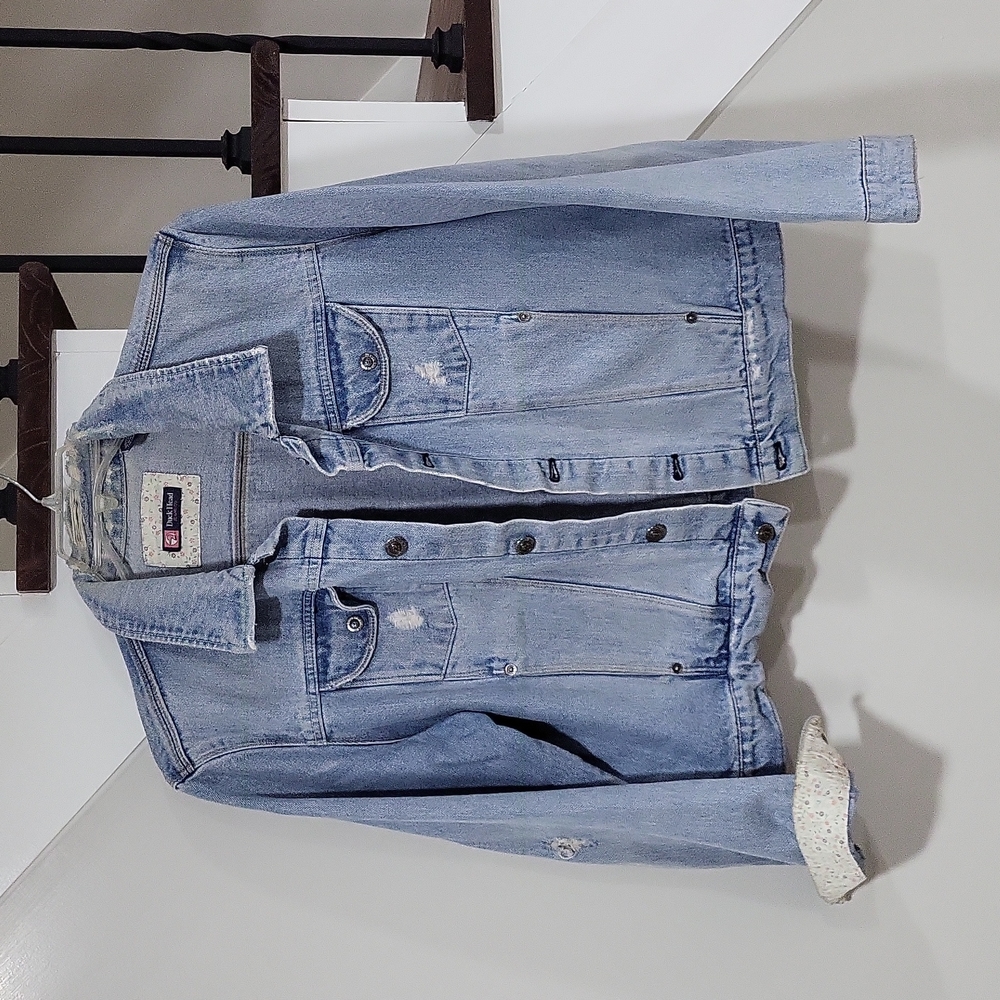 Ladies Denim/Jean Jacket with Floral Cuffs